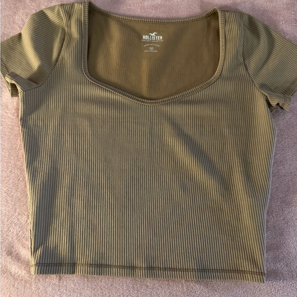 Hollister Khaki Ribbed Short Sleeve Top